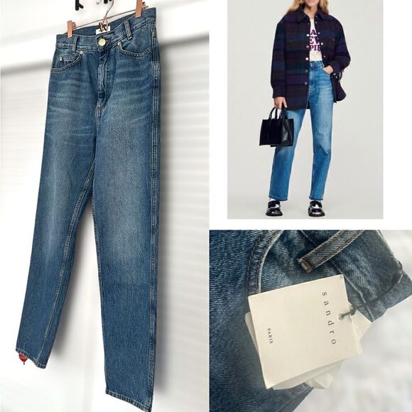 SANDRO Faded Jeans Straight Leg Style Size 36 (4-6) - Picture 1 of 16